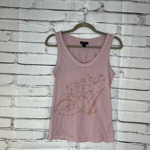 Zara Pastel Pink Graphic Sleeveless Tank Top Crew Loose Fit Summer Shirt SZ M